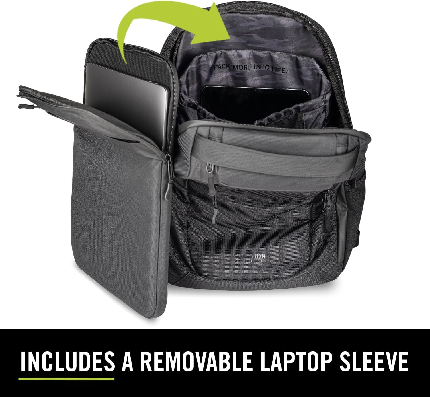 Kenneth Cole REACTION Parker Polyester Abrasion-Resistant Travel 17" Laptop Backpack with Removable Laptop Sleeve, Black - Image 2