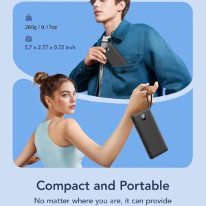 Alternative view of VRURC Portable Charger with Built in Cables, Slim Power Bank 10000mAh, USB C Battery Pack Travel Essential, 5 Outputs 2 Inputs Phone Charging Bank for iPhone 16 15 14 13,Samsung,Android-Black(1 Pack)