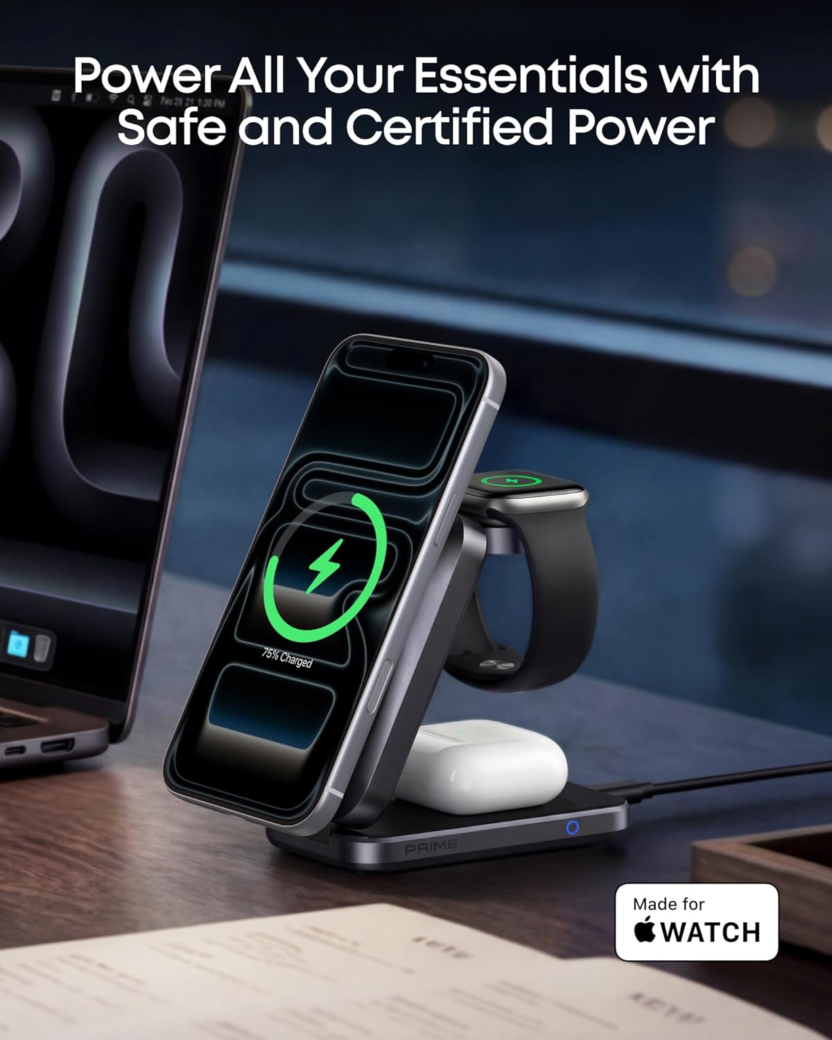Anker Prime 3-in-1 Wireless Charging Station, MagSafe Charger Stand Compatible, Qi2.2 25W Certified Palm-Sized Foldable Charger for iPhone 17/16, Apple Watch, AirPods (Non-Battery, Adapter Included) - Image 7
