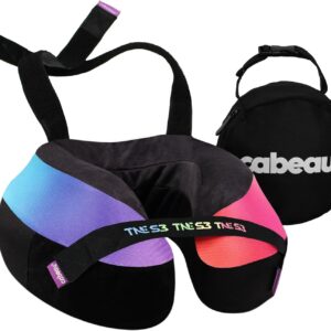 Cabeau Travel Neck Pillow for Airplanes – The Neck’s Evolution, TNE S3 – Supportive Memory Foam Design for Long Haul Flights – Attachable Seat Straps and 360° Support (Amsterdam Rainbow)