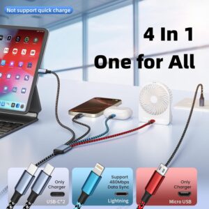 Alternative view of Dual Type-C Ports USB Multi Charging Cable Cord, 4 in 1 Charging Cables for Multiple Devices, Multi Charger Phone Charger Cord with iPhone 17/IP/Micro Port for iPhone 16-12/Android/iPad(5FT 2Pack)