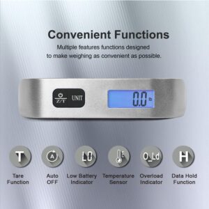 Alternative view of travel inspira Luggage Scale, Portable Digital Hanging Baggage Scale for Travel, Suitcase Weight Scale with Rubber Paint, 110 Pounds, Battery Included