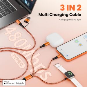 Alternative view of Travel Charger for iWatch, 3 in 2 Multi Charging Cable/Cord with IP/USB C/iWatch Charger, Travel Chargers for Multiple Devices, Compatible with iWatch Series/iPhone 17-8/iPad/AirPods 5FT