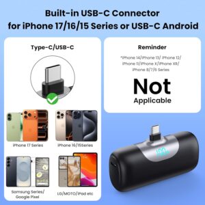 Alternative view of [2 Packs]Mini Portable Charger for iPhone 17/16, 5500mAh LCD Display USB C Power Bank,Fast Phone Charging Travel Pocket Size Battery Pack for iPhone 17/17 Pro/17 Pro Max/Air/16/15 Series,Android,etc