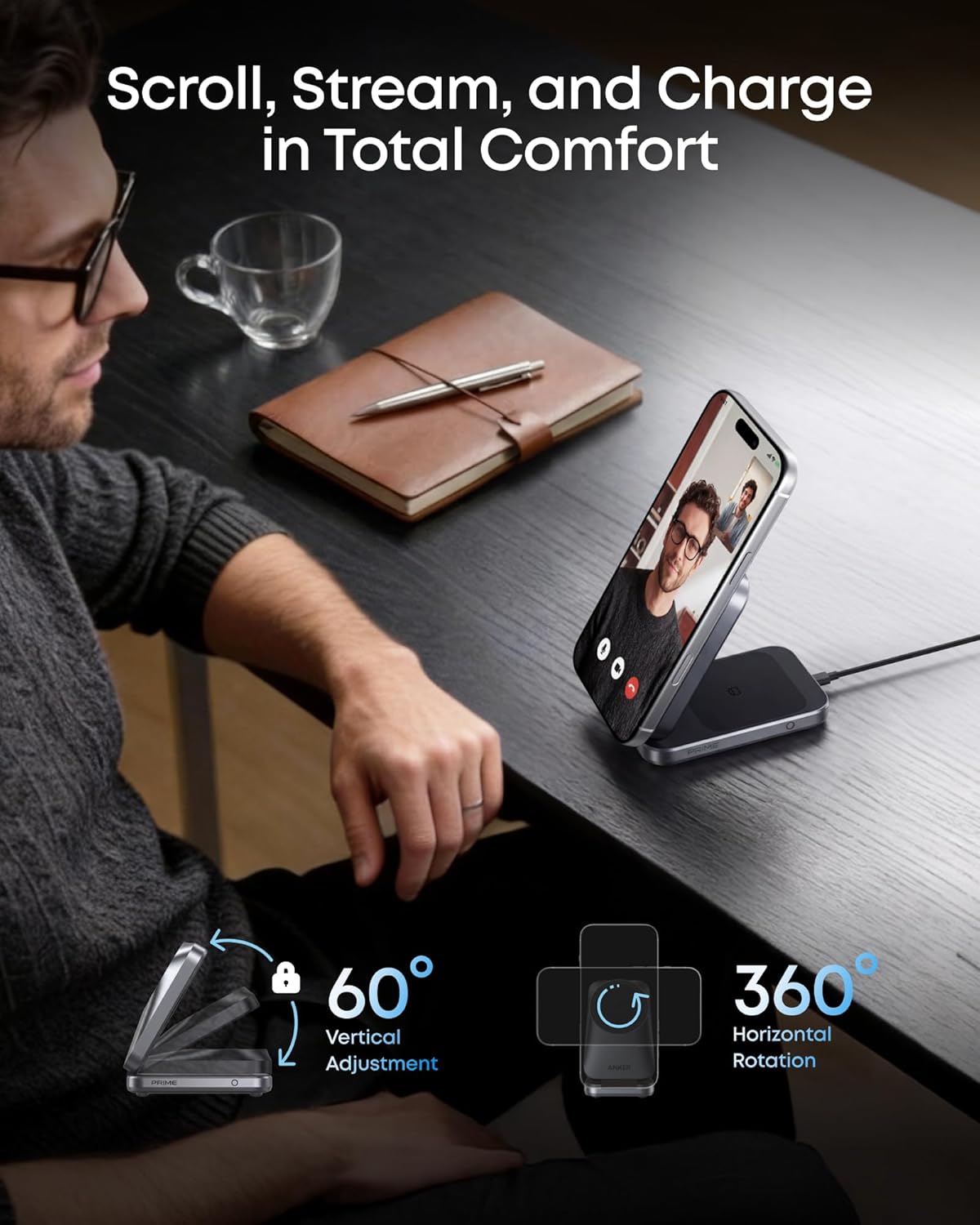 Anker Prime 3-in-1 Wireless Charging Station, MagSafe Charger Stand Compatible, Qi2.2 25W Certified Palm-Sized Foldable Charger for iPhone 17/16, Apple Watch, AirPods (Non-Battery, Adapter Included) - Image 5