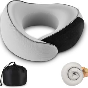 Travel Pillow for Airplane - 360°Support Ergonomic Raised-Edge Designed, 100% Memory Foam Neck Pillow - Best for Traveling & Long Flights & Offices & Cars Sleeping Use with Storage Box
