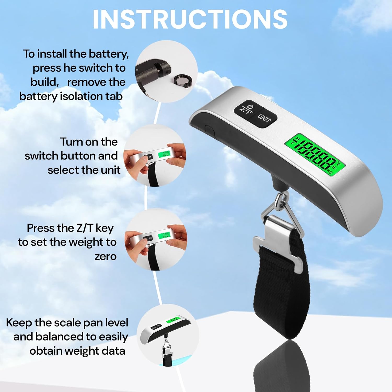Digital Luggage Scale, 110lb Portable Suitcase Weight Scale for Travel with Backlit LCD, 4-Unit Switching, Non-Slip, Luggage Scale for Luggage, Backpacks, Packages (Battery Included) - Image 6