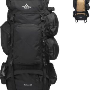 Teton 85L Explorer Internal Frame Backpack for Hiking, Camping, Backpacking, Rain Cover Included, Black