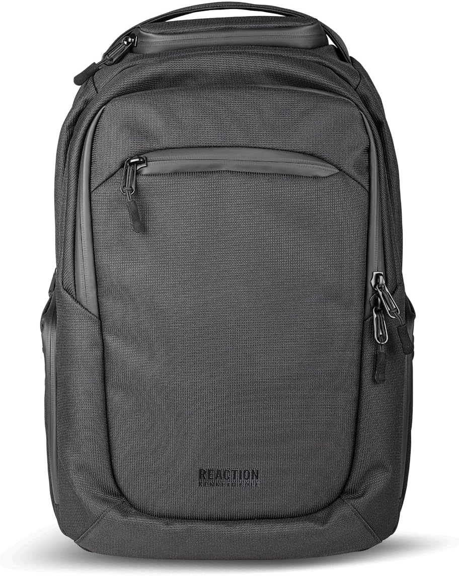 Kenneth Cole REACTION Parker Polyester Abrasion-Resistant Travel 17" Laptop Backpack with Removable Laptop Sleeve, Black