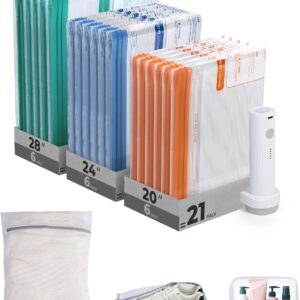 BAGSMART Vacuum Storage Bags for Travel with Rechargeable Air Pump, 21 Pack Portable Space Saver Bags for Travel & Home, Vacuum Compression Seal Bag for Clothing, Blanket, Duvets