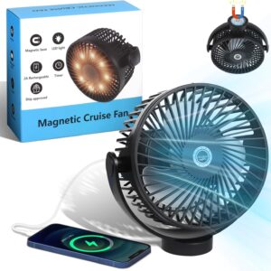 Magnetic Cruise Fan with 8000mAh Rechargeable Battery, LED Light, Timer&Power Output, Magnetically Sticks on Cabin Ceilings and Walls, Ship Approved Cabin Air Circulator