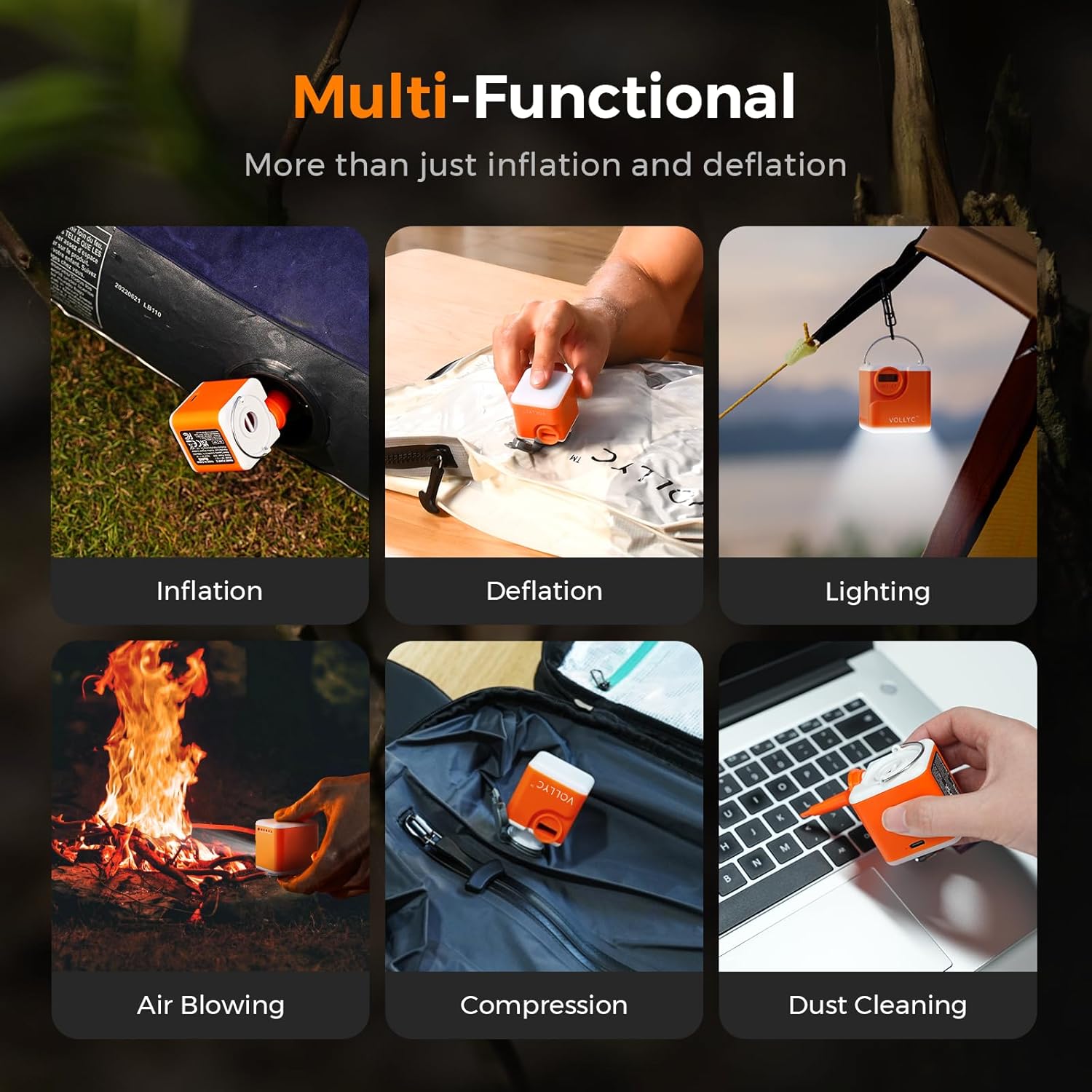 Portable Air Pump for Inflatables, 2400mAh Ultra Powerful Mini Air Mattress Pump with Camping Light, 4.5kPa Electric Air Pump Camping Gear for Pool Float, Air Mattress,Vacuum Storage Bags - Image 7