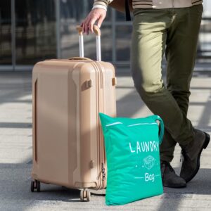 Alternative view of 2 Pcs Large Travel Laundry Bags - Waterproof Wet/Dry, Washable, Drawstring, Bathing Suit, Workout, Gym Clothes, Swimming, Yoga - Green, Grey