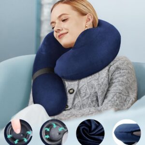 Alternative view of Patented Design Inflatable Travel Neck Pillow – Airplane Neck Pillow with 360° Head & Neck Support, Soft Washable Velvet Cover, Compact Neck Support Pillow for Airplane,Train,Car,Office & Home (Blue)
