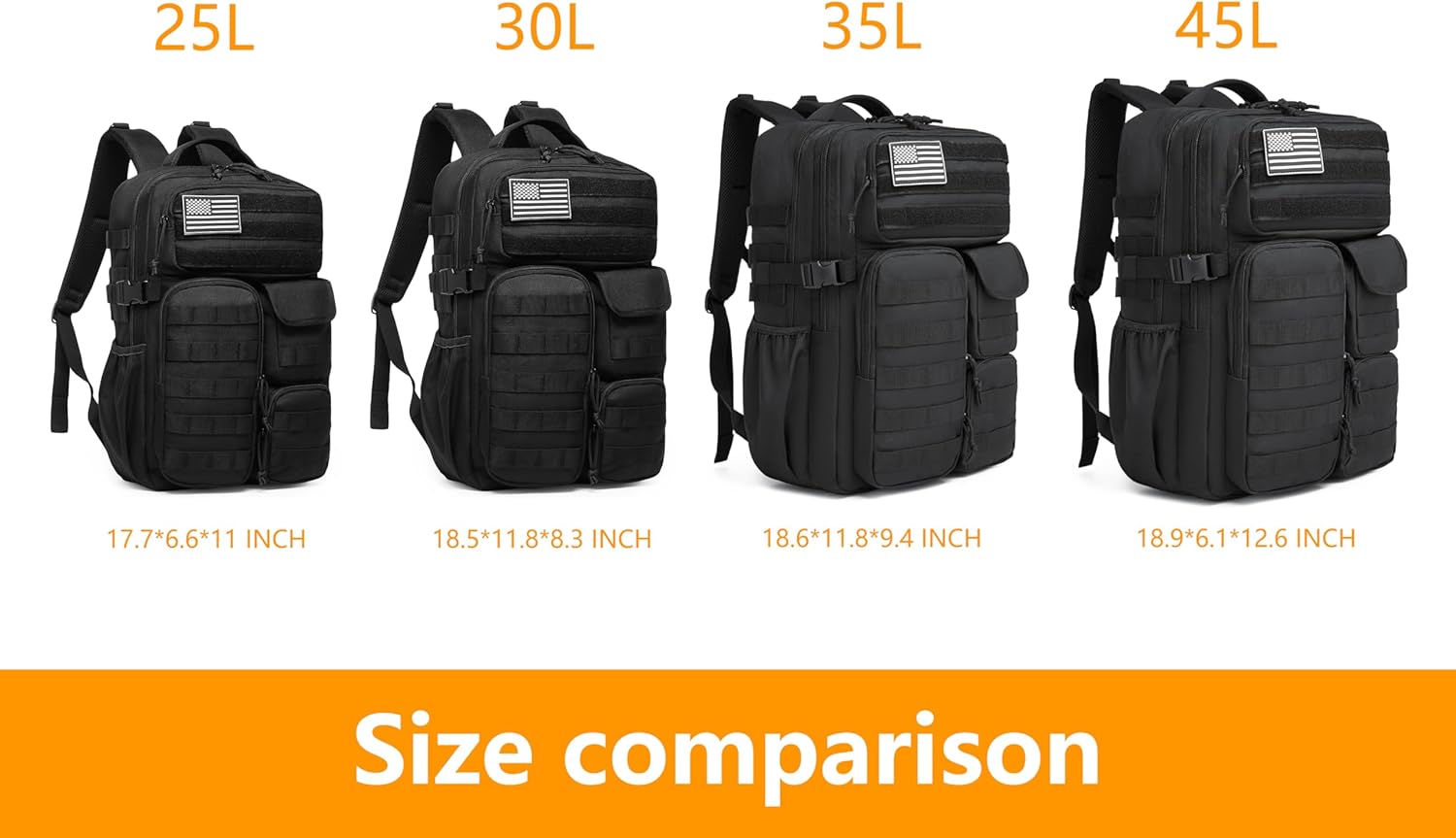 Wotony Tactical Backpack - Military waterproof backpack with multiple pockets and tactical gear for the outdoors (Black, 25L) - Image 3