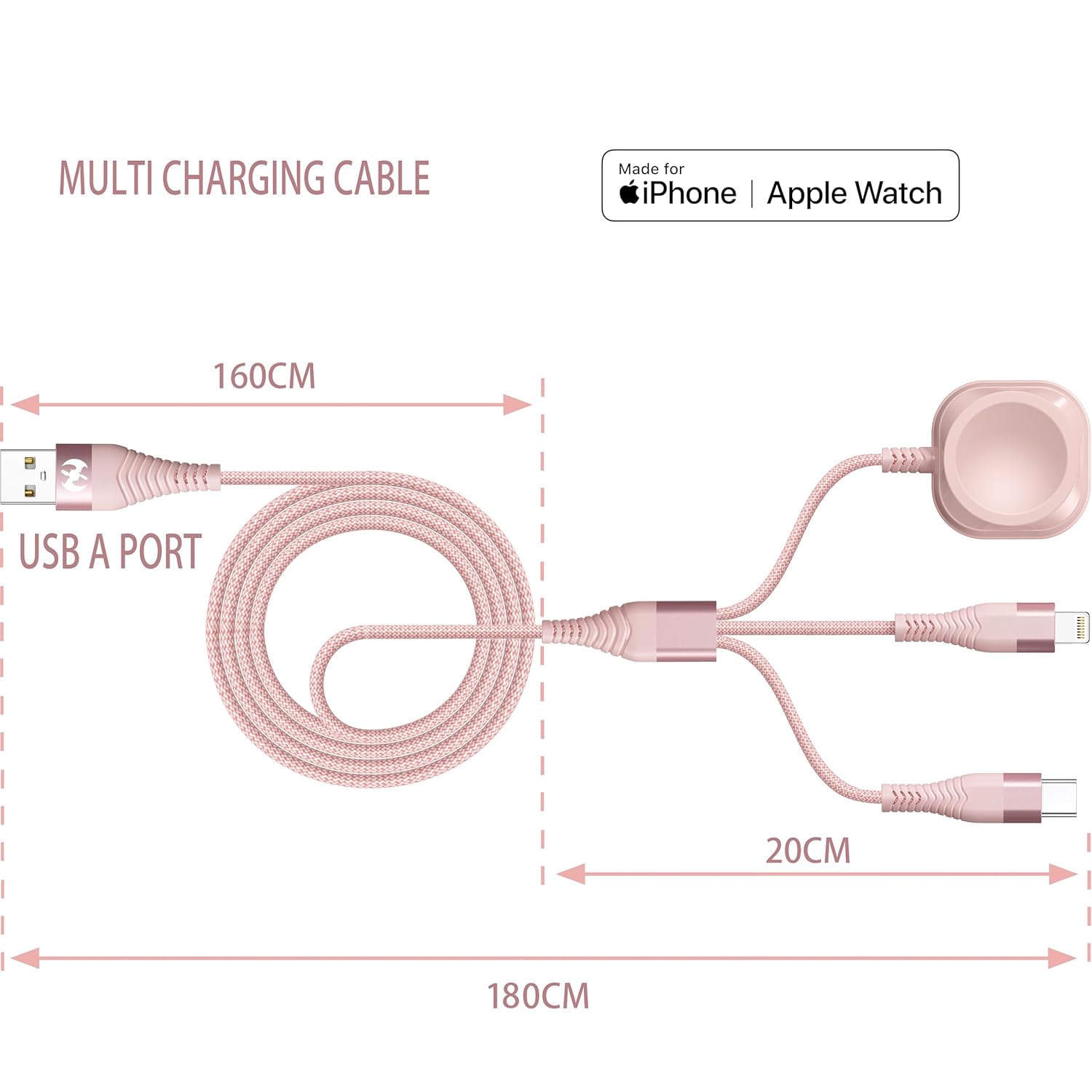 Apple Watch Charger Multi Charging Cable 6FT, Nylon Braided USB AM Port to Lightning Type C USB C Cord iWatch Magnetic Wireless Charger 3 in 1 Charging Wire for Apple iPhone Android Phone and iWatch - Image 2