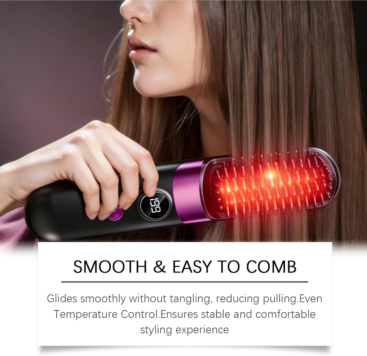 Cordless Hair Straightener Brush - Mini Ionic Hot Comb, Lightweight Styling Tool for Women Family, Quick Easy Salon Quality Hair, Safe Comfortable Design, Styling Gadget, Travel Dormitories Outdoor - Image 5
