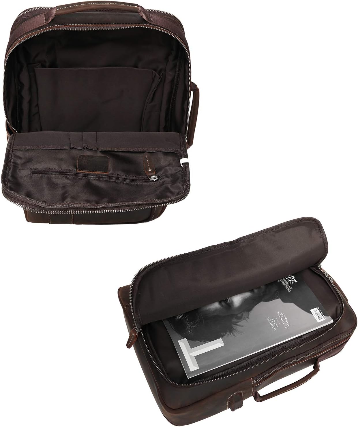 LANNSYNE Men's Full Grain Leather Expandable 15.6 Laptop Backpack Tote Shoulder Travel Bag Rucksack - Image 8