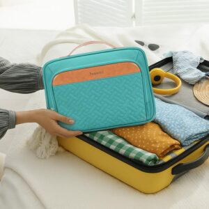 Alternative view of Travel Hanging Toiletry Bag for Women, Cruise Ship Essentials, with Jewelry Organizer, Extra Large Makeup Dopp Kit, Waterproof Cosmetic Bags, Toiletries Kit Set with Trolley Belt, Blue