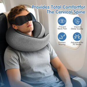 Alternative view of Travel Neck Pillow, Memory Foam Neck Support for Airplane, Car & Office, Breathable Portable Design with Eye Mask, Earplug Holder & Carry Bag, for Men&Women