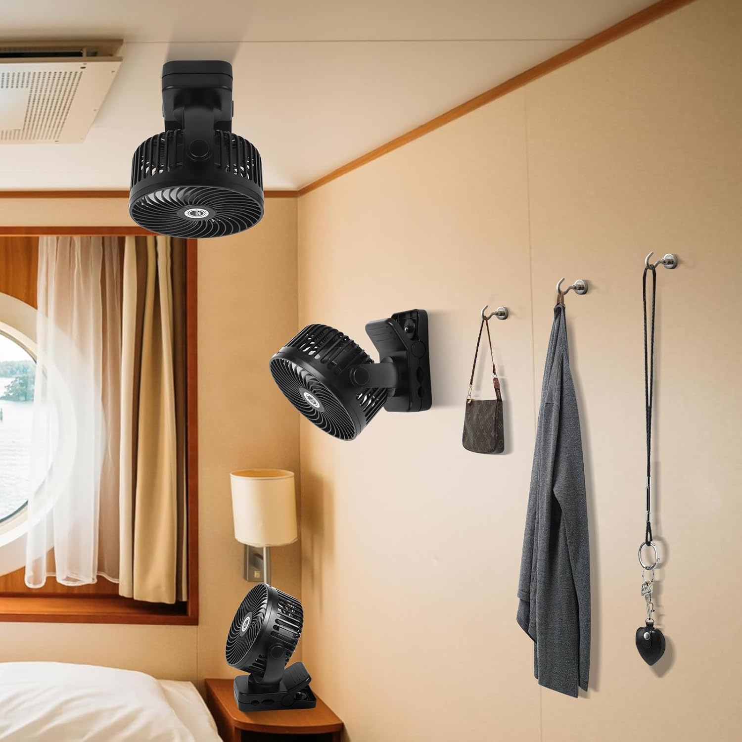 6 inch Magnetic Cruise Fan with 12000mAh Rechargeable Battery, 3-Speed Control, LED Light, Timer, Clip & Power Output – Ship-Approved, 360° Tilt Head for Cruise Staterooms & Travel - Image 2