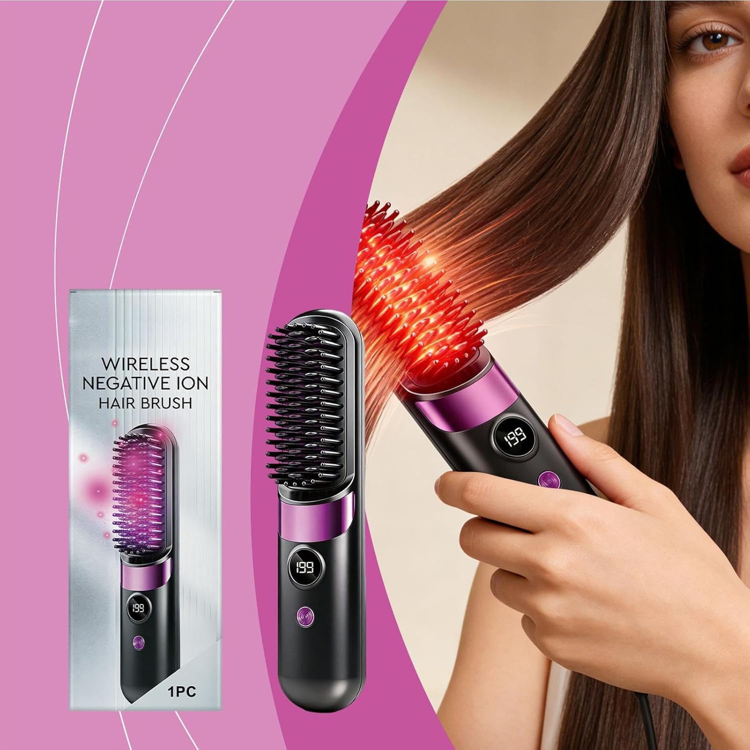 Cordless Hair Straightener Brush - Mini Ionic Hot Comb, Lightweight Styling Tool for Women Family, Quick Easy Salon Quality Hair, Safe Comfortable Design, Styling Gadget, Travel Dormitories Outdoor - Image 4