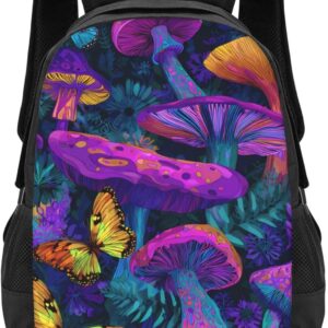 Mushroom Print Backpack - 16 Inch Laptop Daypack for Women, Waterproof Bookbag for College, Travel & Hiking