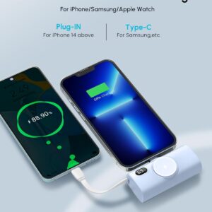 Alternative view of Little Blue Portable Charger Power Bank for iPhone 14 Pro, 5000mah Compact-Handy Battery Pack with USB C Cable for OnePlus 15 series, Travel Backup Charger for iPhone 12 mini, On-the Go Phone Charger