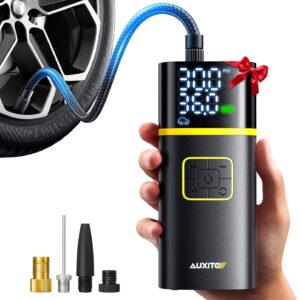 AUXITO AS1 Tire Inflator Portable Air Compressor - 150PSI Bike Pump 1Min Fast Inflate with Tire Pressure Gauge, LED Light & Car Accessories, Car Air Pump for Auto, Moto, Bike, Ball, Car Gifts for Men
