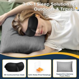 Alternative view of All-in-1 Camping Pillow Set - Small Travel Pillow Shredded Memory Foam for Sleeping with Eye Mask, Earplugs & Washable Cover, Compact for Backpacking, Hiking, Airplane, Car, L Size