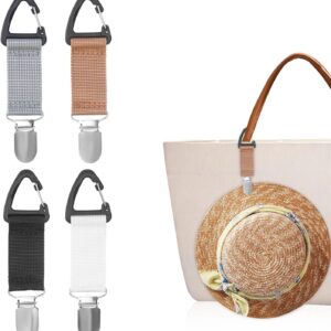 4Pcs Elastic Hat Clip for Travel, Hat Holder Hands Free Bag Accessory for Traveling Bags, Backpacks, Purses, Totes Black