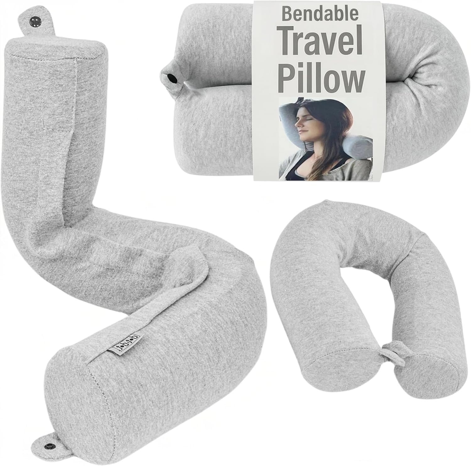 Dot&Dot Twist Memory Foam Travel Pillow for Airplanes - Travel Neck Pillow for Sleeping - Airplane Pillow for Neck Support, Chin, Lumbar and Leg - Adjustable, Bendable Neck Roll Pillow