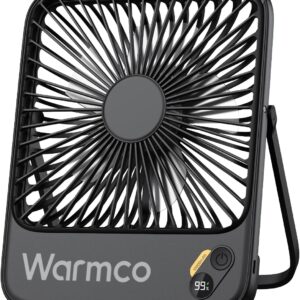 Warmco 10000mAh Portable Travel Fan 7-inch, Max 24H Runtime, Ultra-thin Quiet Rechargeable Battery Operated Desk Fan with Digital Display for Camping, Office, Bedroom, Cruise Essentials