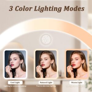 Alternative view of Upgraded Lighted Travel Makeup Mirror, 72 LEDs Portable Mirror with Lights, 3 Color Travel Mirror with Light, Touch Screen, Dimmable, Rechargeable, Angle Adjustable with Non-Slip Base, Pink