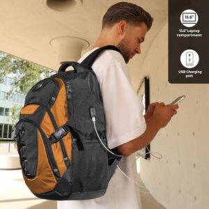 Alternative view of Swissdigital Design Laptop Backpack with USB Charging Port, Travel Backpack Fits 15.6 inches Computer, 31L College School Backpack for Men, Orange/Black | SD803-66