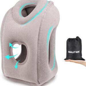 Maliton Inflatable Travel Pillow for Airplane Comfortable Sleeping to Relieve Neck and Shoulder Pain, Support Head Inflatable Pillow for Long Flights, Used for Airplanes, Cars, Trains, Office(Grey)