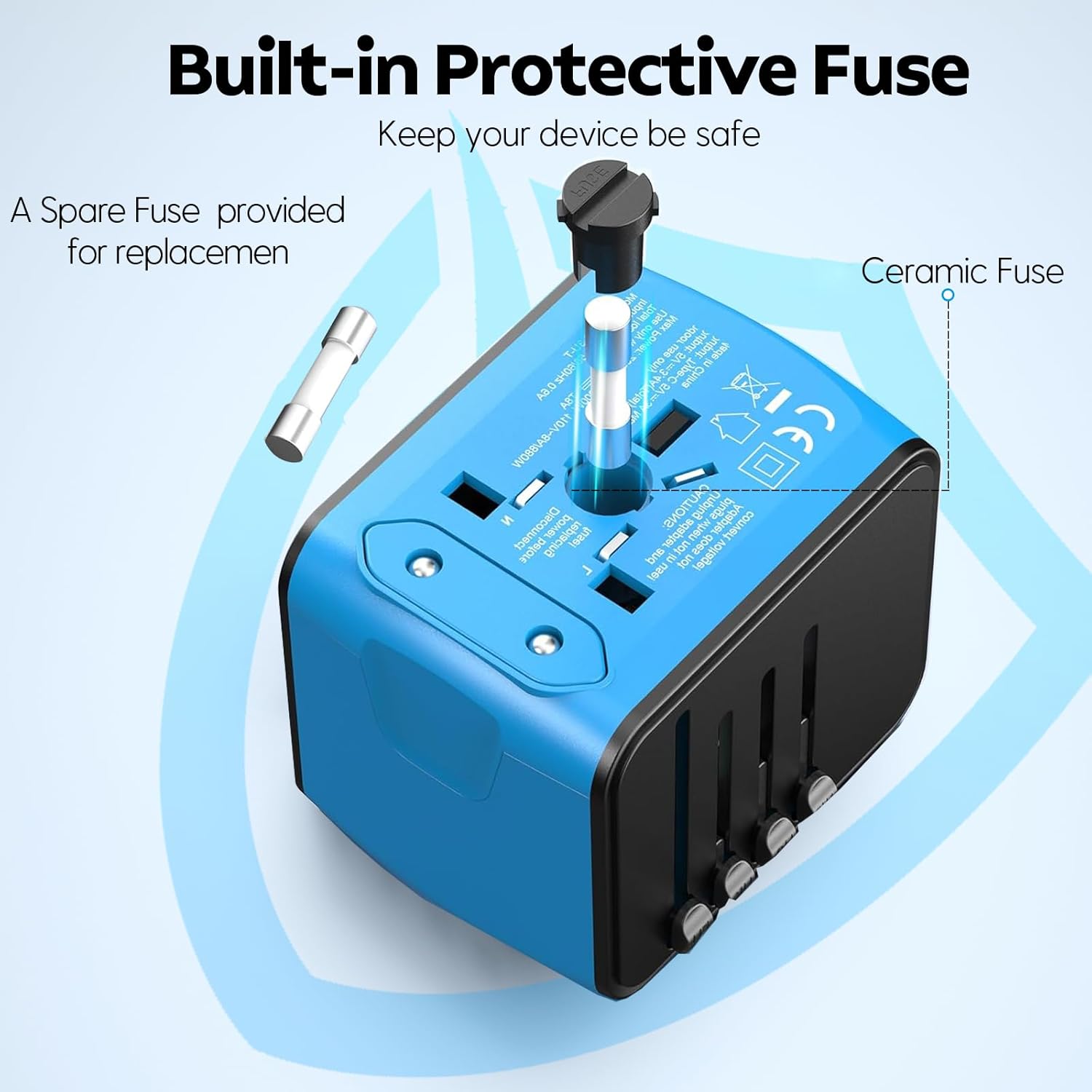 JMFONE Universal Travel Adapter with 4 USB C/A Ports and AC Outlets, All-in-One International Power Plug Adapter for All USB Devices, Worldwide Travel Charger for Europe US UK AU 200+ Countries(Blue) - Image 4