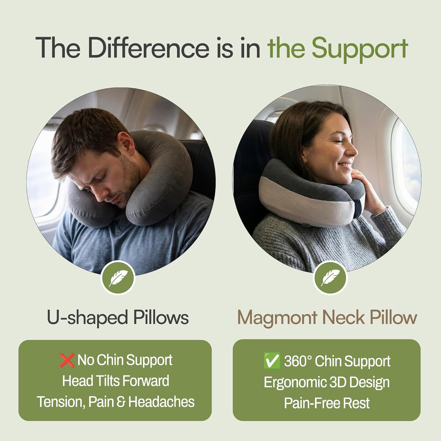 Neck Pillow for Traveling - Travel Neck Pillow for Airplane, 360° Chin Support Soft Bamboo Charcoal Memory Foam, Seamless Design, Removable Cover, Travel Accessories Included - Image 3