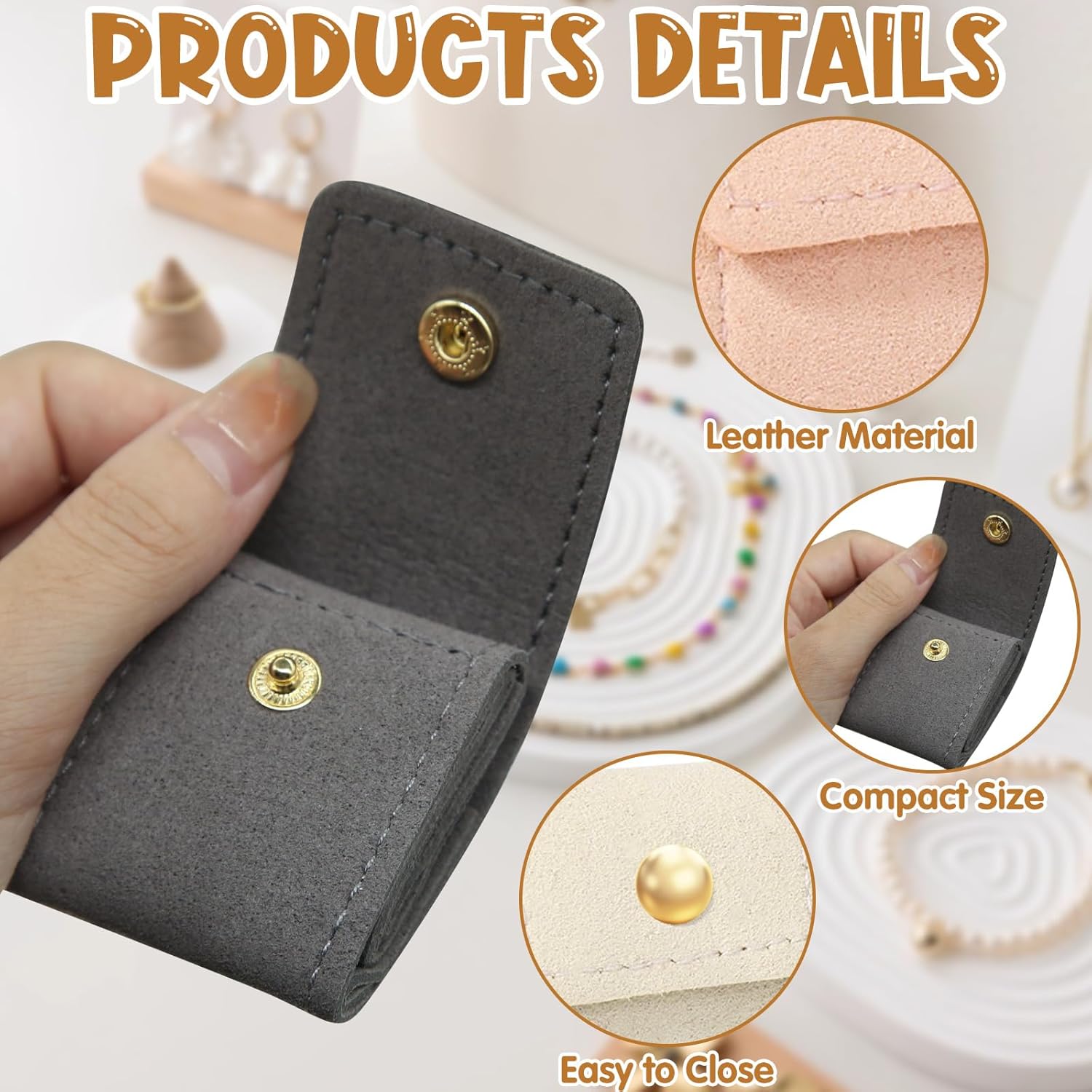 3Pcs Mini Travel Jewelry Bag, Leather Jewelry Organizer Foldable Pouch for Necklaces, Rings & Earrings - Compact Jewelry Case with Buckle for Women, Travel Accessories (Beige, Pink, Gray) - Image 3