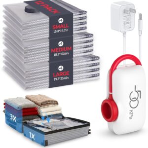 VMstr Vacuum Seal Bags for Clothing Travel, Carry-on Size for Luggage Compression Packing, Space Bags with High Pressure Electric Pump (DC Power) 12-Pack Combo Size Travel Set