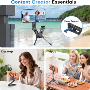 Alternative view of OMOTON TP03 [Ultra-Slim] for MagSafe Tripod, 360°Rotating Magnetic Phone Tripod for iPhone 17/16/15 Pro Max Air, Foldable Cell Phone Stand with 1/4" Screw & Hook Fits Vlog, Gym, Travel Essentials