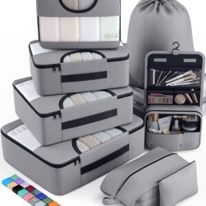 Veken 8 Set Packing Cubes for Travel Essentials, Suitcase Organizer Bags in 4 Sizes, Carry-On Luggage Accessories with Large Laundry & Hanging Toiletry Bag, Must-Have for Airplane, Road Trip & Camping