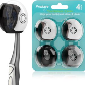 Helmet Toothbrush Covers Caps, Fits Most Manual and Electric Tooth Brushes, 4 Count (White, White, Grey, Black)