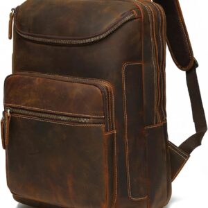 LANNSYNE Vintage Genuine Leather 16" Laptop Backpack For Men Hiking Travel Bag Camping Rucksack