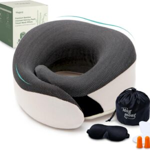 Neck Pillow for Traveling - Travel Neck Pillow for Airplane, 360° Chin Support Soft Bamboo Charcoal Memory Foam, Seamless Design, Removable Cover, Travel Accessories Included