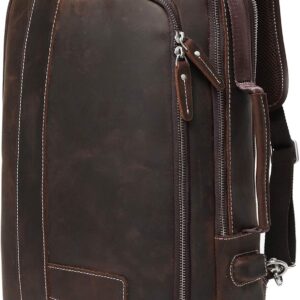 LANNSYNE Men's Full Grain Leather Expandable 15.6 Laptop Backpack Tote Shoulder Travel Bag Rucksack