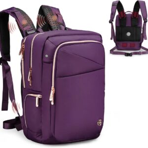 Swissdigital Design Massage Backpack for Women, Fits 15.6” Laptop, USB-A Charging, Commute, Short hual travel with Built-In Shoulder Massager, Purple l SD1006M-46