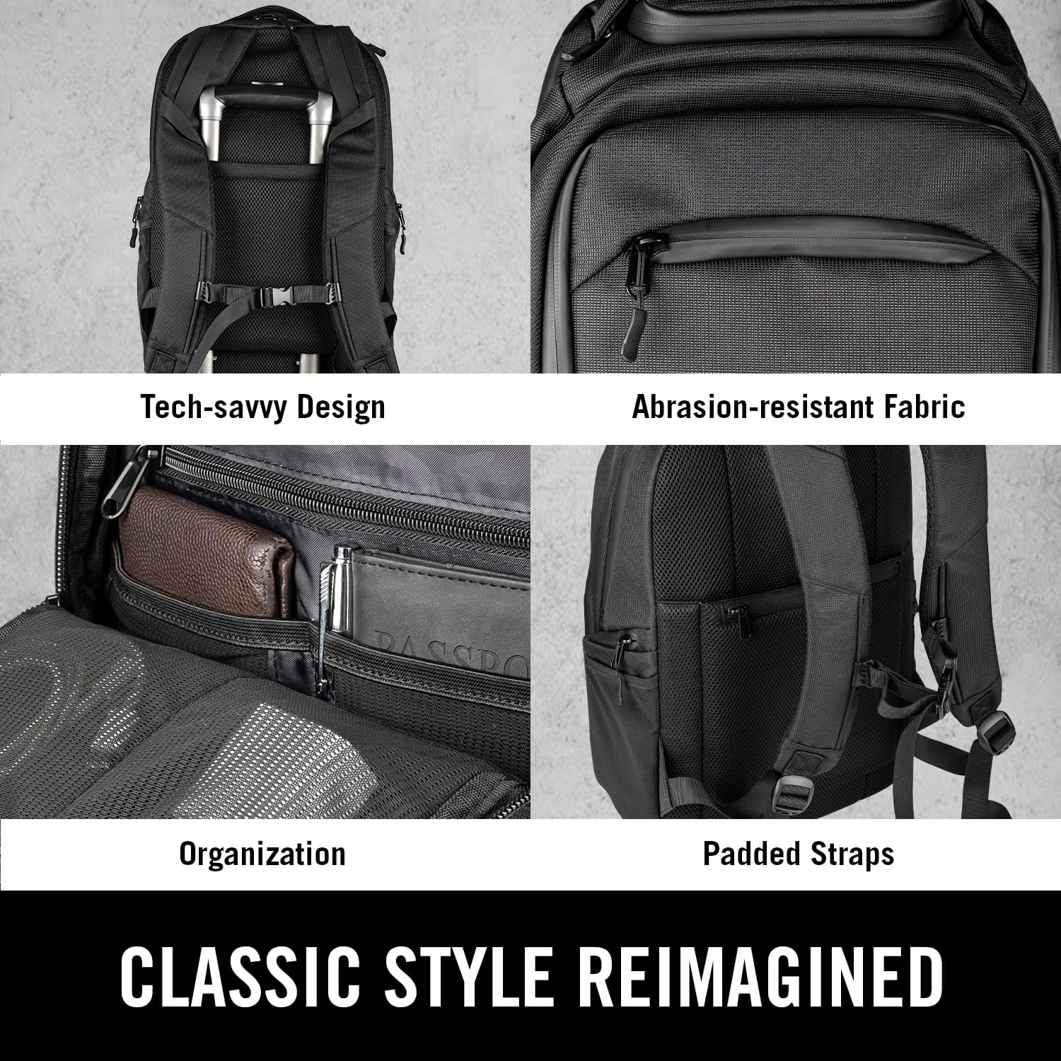 Kenneth Cole REACTION Parker Polyester Abrasion-Resistant Travel 17" Laptop Backpack with Removable Laptop Sleeve, Black - Image 4