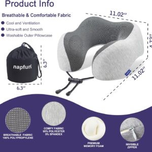 Alternative view of napfun Neck Pillow for Traveling, Upgraded Travel Neck Pillow for Airplane 100% Pure Memory Foam Travel Pillow for Flight Headrest Sleep, Portable Plane Accessories, Light Grey