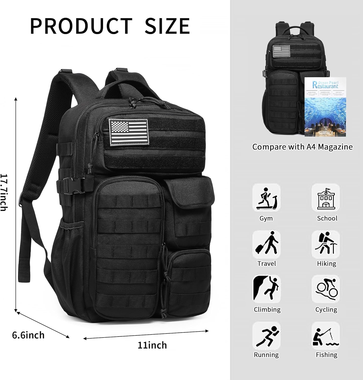 Wotony Tactical Backpack - Military waterproof backpack with multiple pockets and tactical gear for the outdoors (Black, 25L) - Image 5